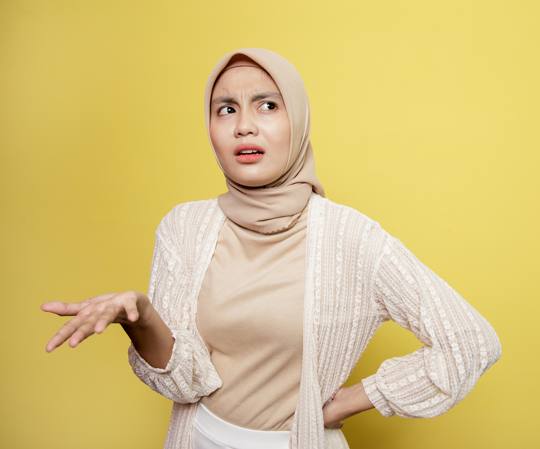 Asian Hijab Women Confuse Expression